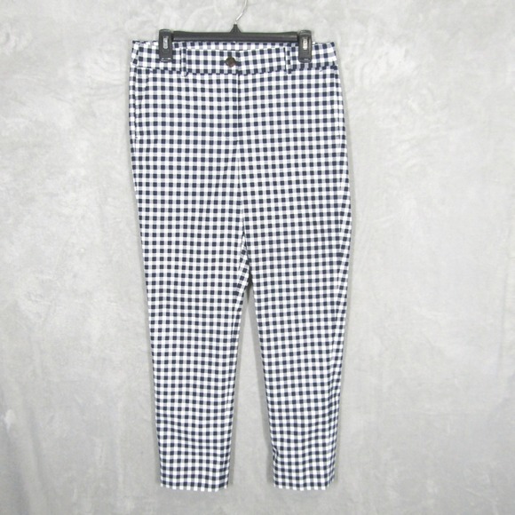 J.Crew Pants - J.Crew Womens Navy Blue White Gingham Check Tapered Ankle Pants Size 8 Workwear